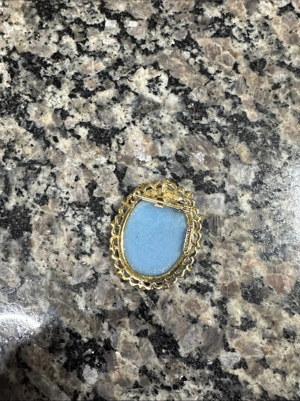 Vintage Cameo Brooch in Blue and Cream with Gold Frame